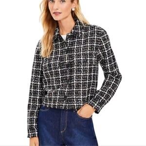 LOFT Shimmer Metallic Tweed Cropped Jacket Blazer Coat Button Up Size Large New‎
